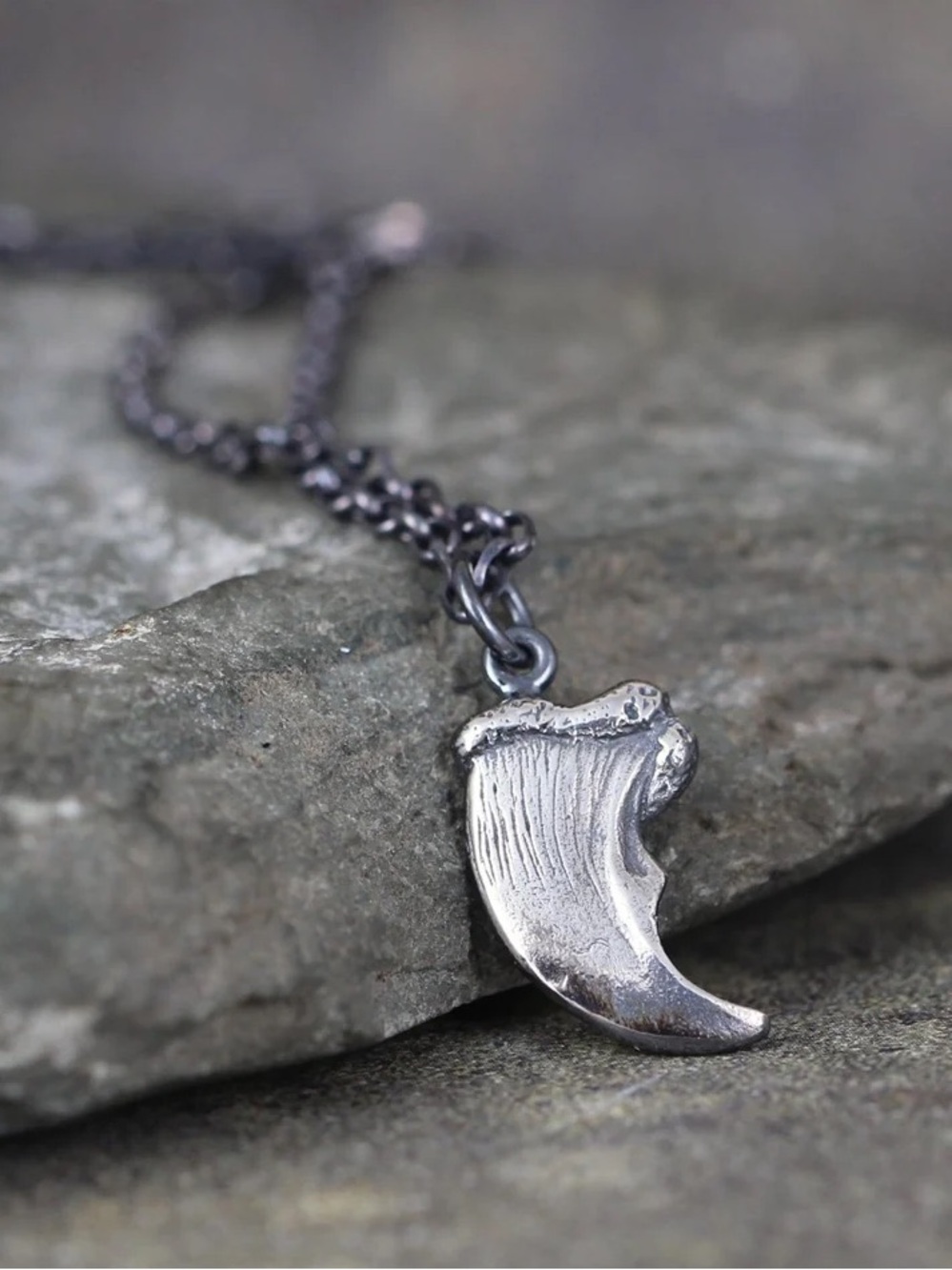 David Yurman Silver Oxidized Claw Pendant Necklace